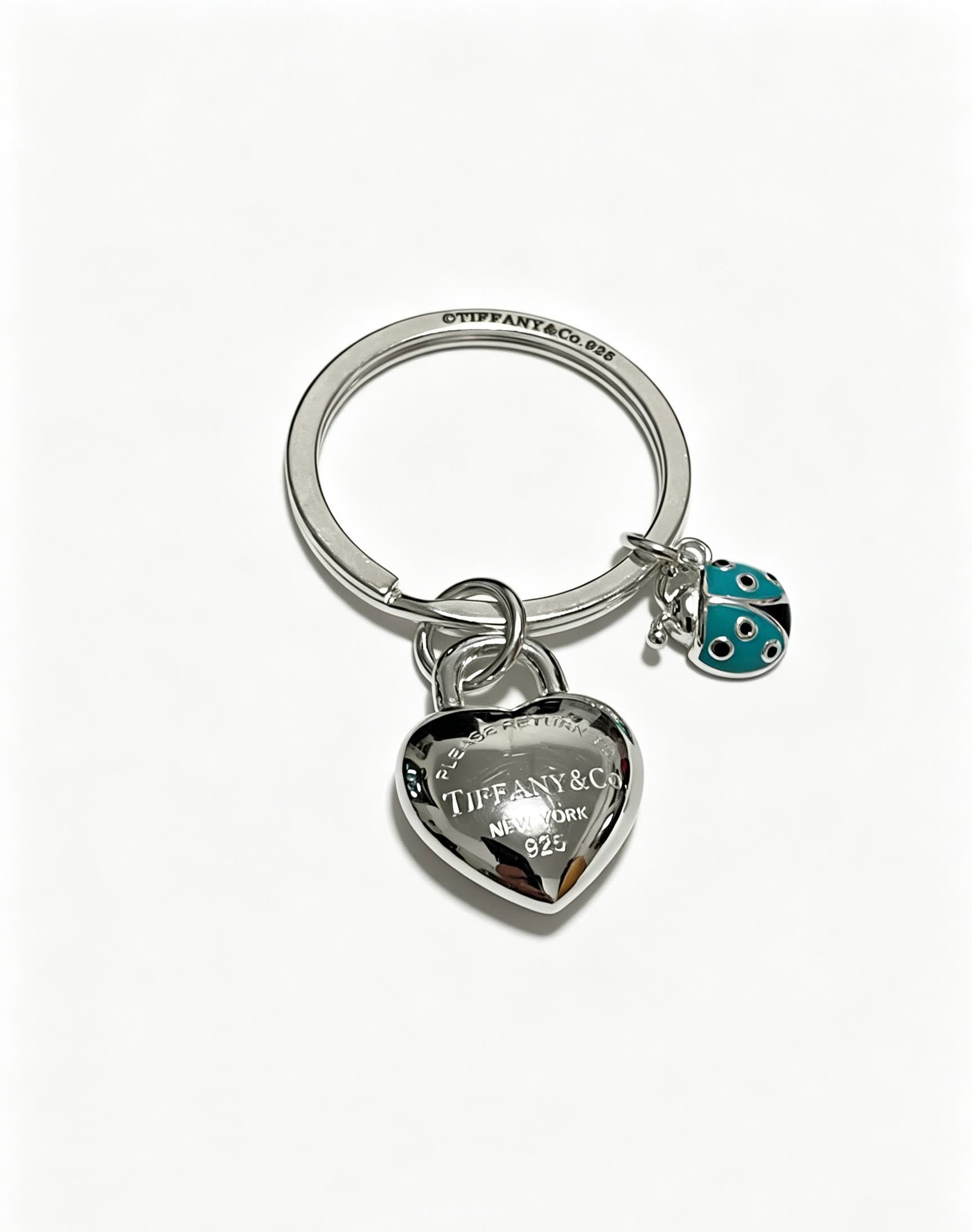 Tiffany & Co. Blue Enamel Ladybug and Heart Key Ring